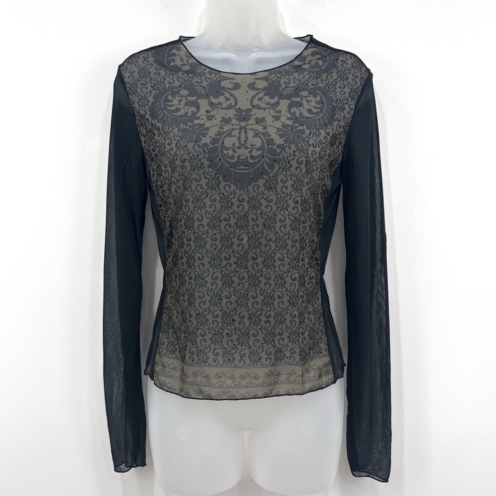 VTG 90s Y2K Express Sheer Mesh Whimsigoth Top Womens M Beaded Grunge Punk